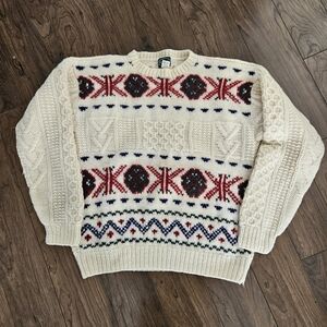 Vintage IZOD Hand Knit Shetland Wool Nordic Fair Isle Sweater Mens Large